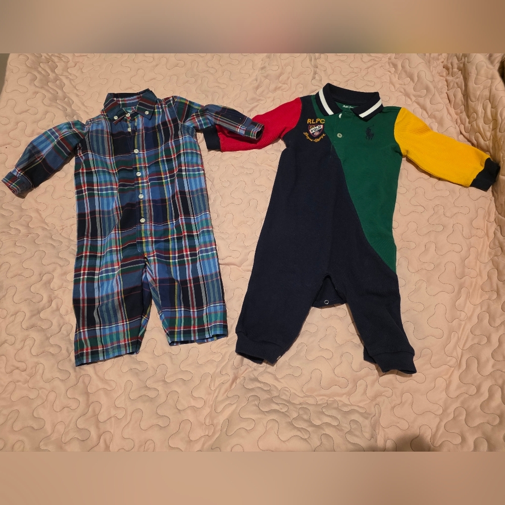 Polo By Raulph Lauren Plaid and Colorblock Baby Rompers